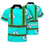 Hi Vis Polo Shirt Reflective Tapes Blue Neon Custom Name Safety Workwear For Workers, Truckers, Operators