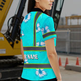 Hi Vis Polo Shirt Reflective Tapes Blue Neon Custom Name Safety Workwear For Workers, Truckers, Operators