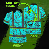 Hi Vis Polo Shirt Reflective Tapes Blue Neon Flowers Custom Name Safety Workwear For Workers, Truckers, Operators