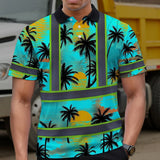 Hi Vis Polo Shirt Reflective Tapes Blue Neon Flowers Custom Name