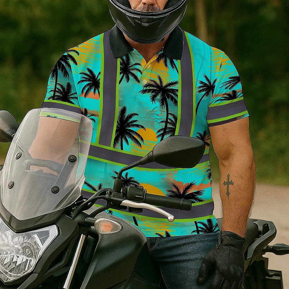 Hi Vis Polo Shirt Reflective Tapes Blue Neon Flowers Custom Name