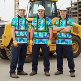 Hi Vis Polo Shirt Reflective Tapes Blue Neon Flowers Custom Name Safety Workwear For Workers, Truckers, Operators