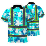Hi Vis Polo Shirt Reflective Tapes Blue Neon Flowers Custom Name Safety Workwear For Workers, Truckers, Operators