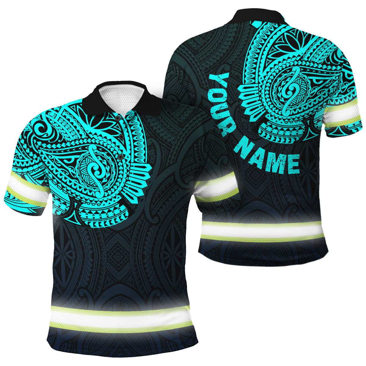 Hi Vis Polo Shirt Reflective Tapes Blue Neon Hawaii Custom Name