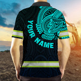 Hi Vis Polo Shirt Reflective Tapes Blue Neon Hawaii Custom Name