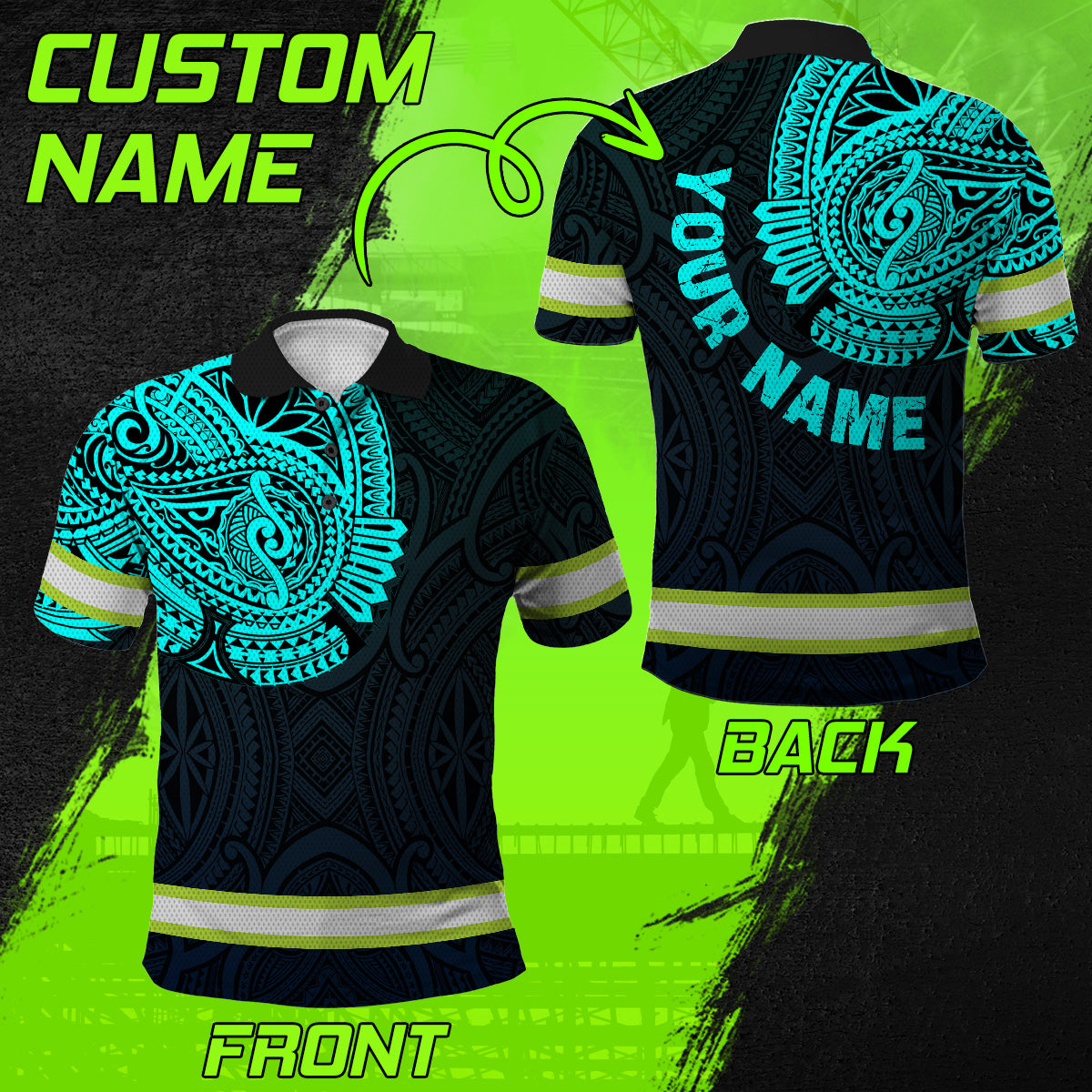 Hi Vis Polo Shirt Reflective Tapes Blue Neon Hawaii Custom Name