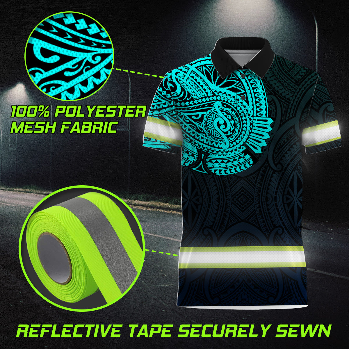 Hi Vis Polo Shirt Reflective Tapes Blue Neon Hawaii Custom Name