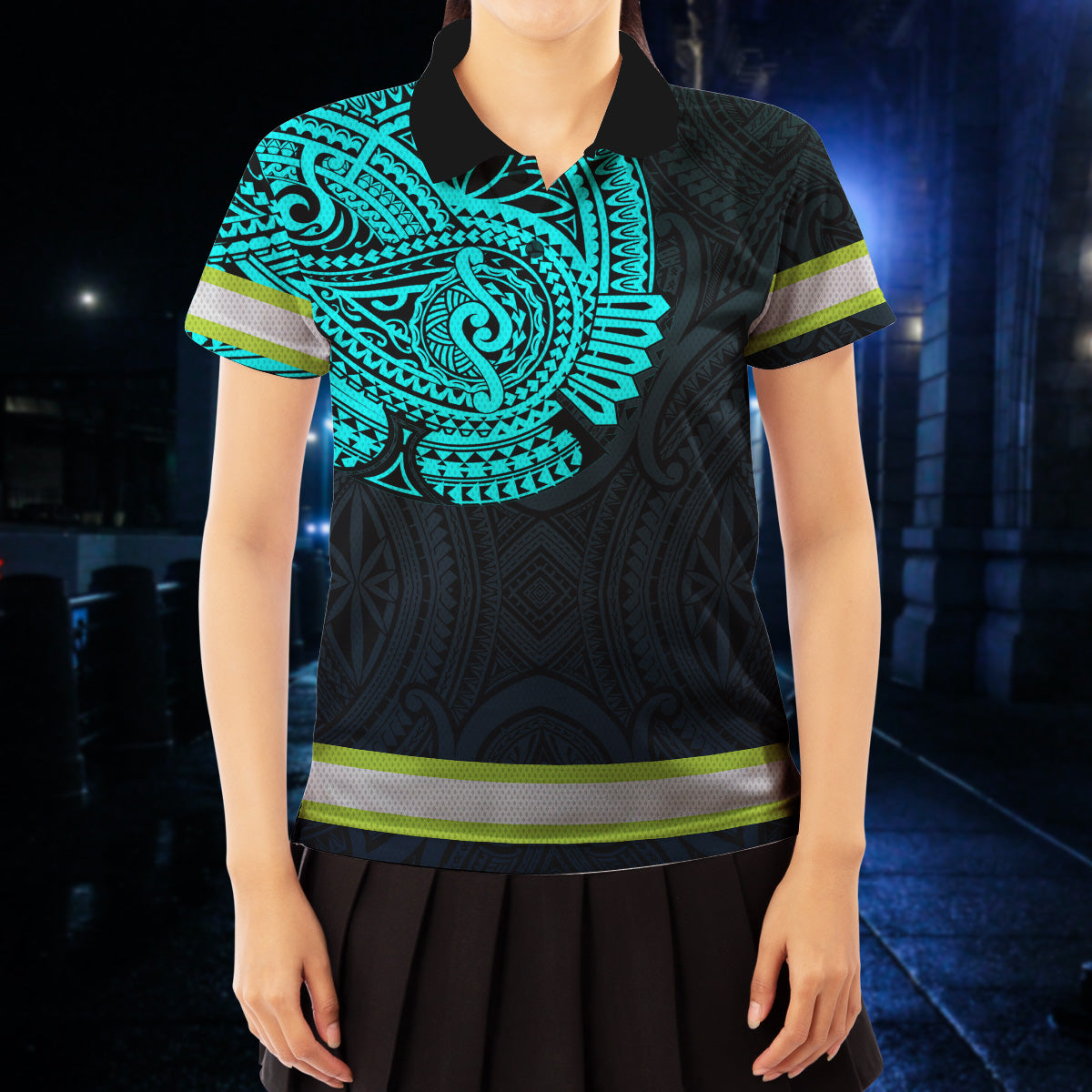Hi Vis Polo Shirt Reflective Tapes Blue Neon Hawaii Custom Name
