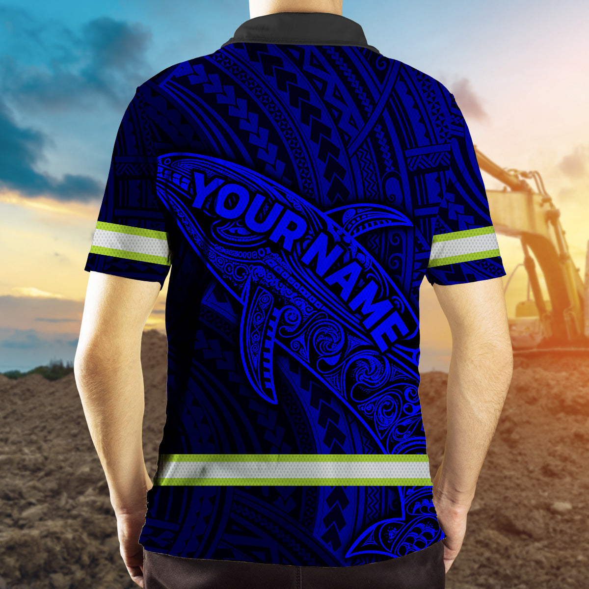 Hi Vis Polo Shirt Reflective Tapes Blue Neon Hawaii Whale Custom