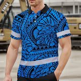 Hi Vis Polo Shirt Reflective Tapes Blue Neon Polynesian Tribal Custom Name Safety Workwear For Workers, Truckers, Operators
