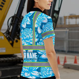 Hi Vis Polo Shirt Reflective Tapes Blue Neon White Protea Custom Name Safety Workwear For Workers, Truckers, Operators
