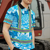 Hi Vis Polo Shirt Reflective Tapes Blue Neon White Protea Custom Name Safety Workwear For Workers, Truckers, Operators