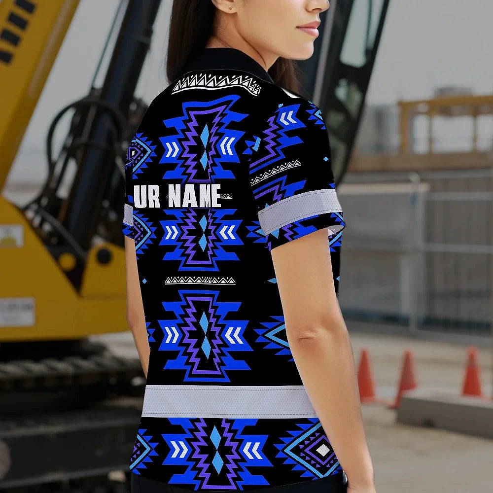 Hi Vis Polo Shirt Reflective Tapes Blue Violet Native Custom Name Safety Workwear For Workers, Truckers, Operators