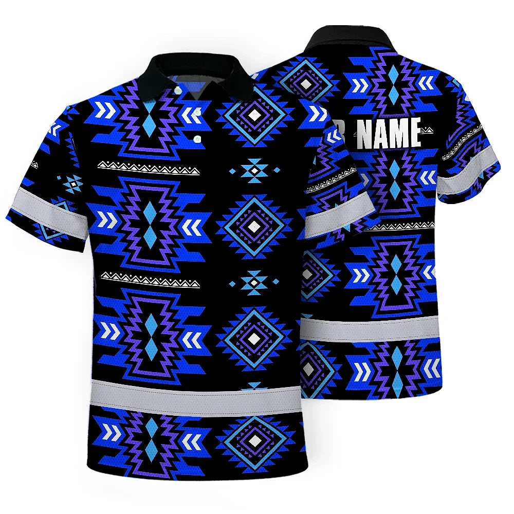Hi Vis Polo Shirt Reflective Tapes Blue Violet Native Custom Name Safety Workwear For Workers, Truckers, Operators