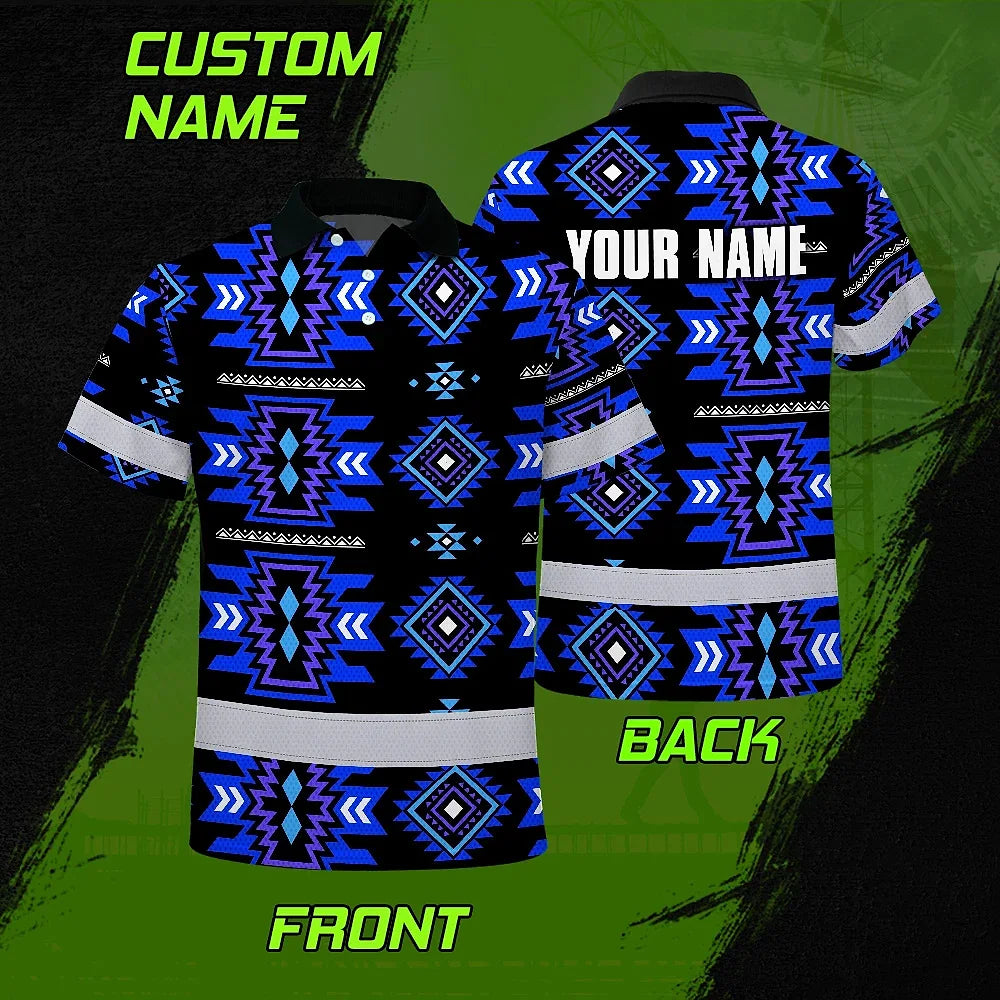 Hi Vis Polo Shirt Reflective Tapes Blue Violet Native Custom Name Safety Workwear For Workers, Truckers, Operators