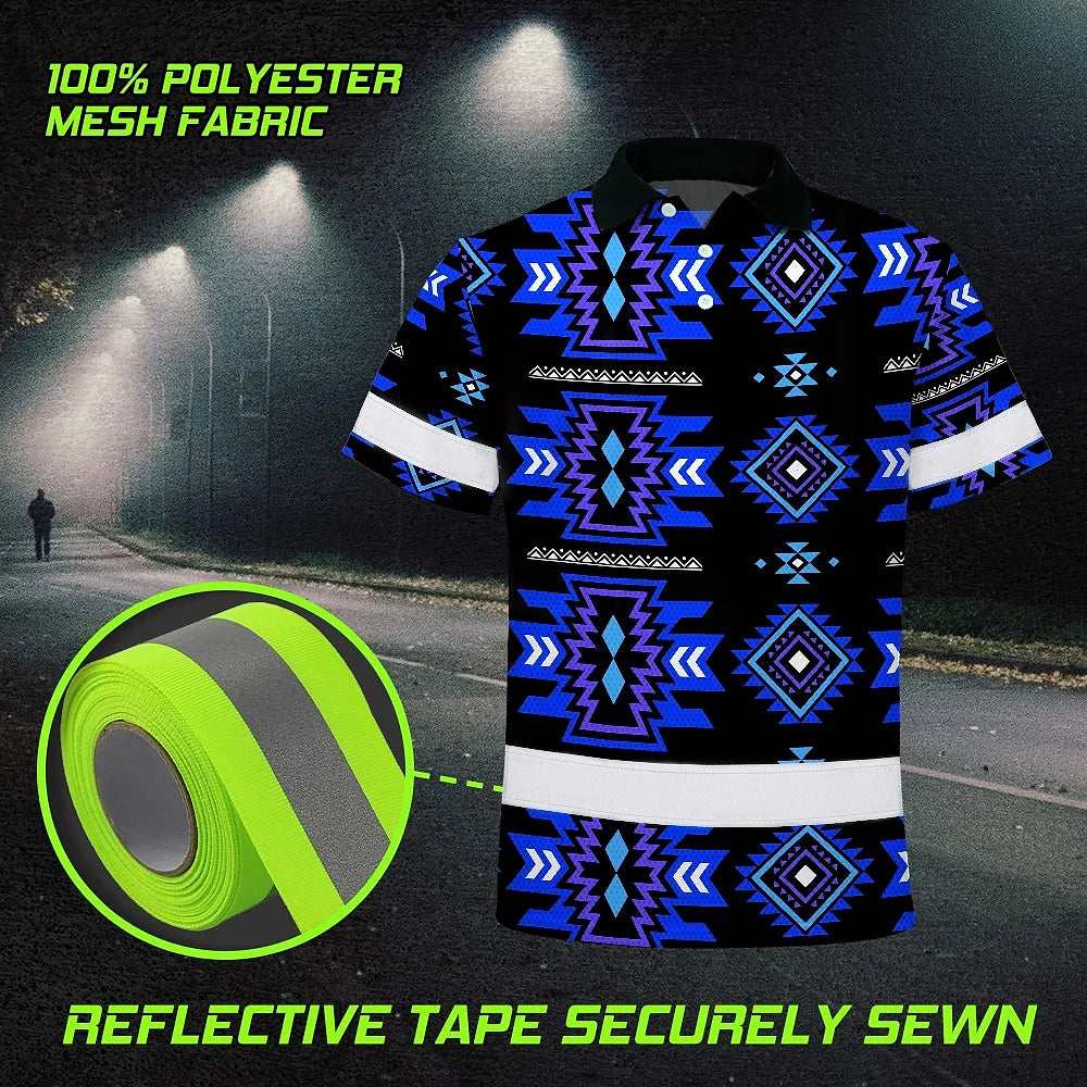 Hi Vis Polo Shirt Reflective Tapes Blue Violet Native Custom Name Safety Workwear For Workers, Truckers, Operators