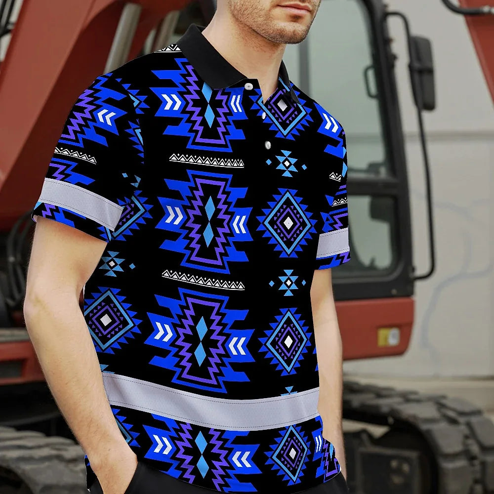 Hi Vis Polo Shirt Reflective Tapes Blue Violet Native Custom Name Safety Workwear For Workers, Truckers, Operators