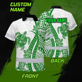 Hi Vis Polo Shirt Reflective Tapes Dark Green Neon Polynesian Turtle Custom Name Safety Workwear For Workers, Truckers, Operators