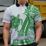 Hi Vis Polo Shirt Reflective Tapes Dark Green Neon Polynesian Turtle Custom Name Safety Workwear For Workers, Truckers, Operators