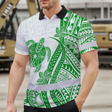 Hi Vis Polo Shirt Reflective Tapes Dark Green Neon Polynesian Turtle Custom Name Safety Workwear For Workers, Truckers, Operators