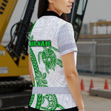Hi Vis Polo Shirt Reflective Tapes Dark Green Neon Polynesian Turtle Custom Name Safety Workwear For Workers, Truckers, Operators