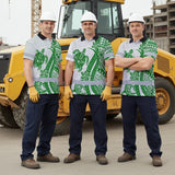 Hi Vis Polo Shirt Reflective Tapes Dark Green Neon Polynesian Turtle Custom Name Safety Workwear For Workers, Truckers, Operators