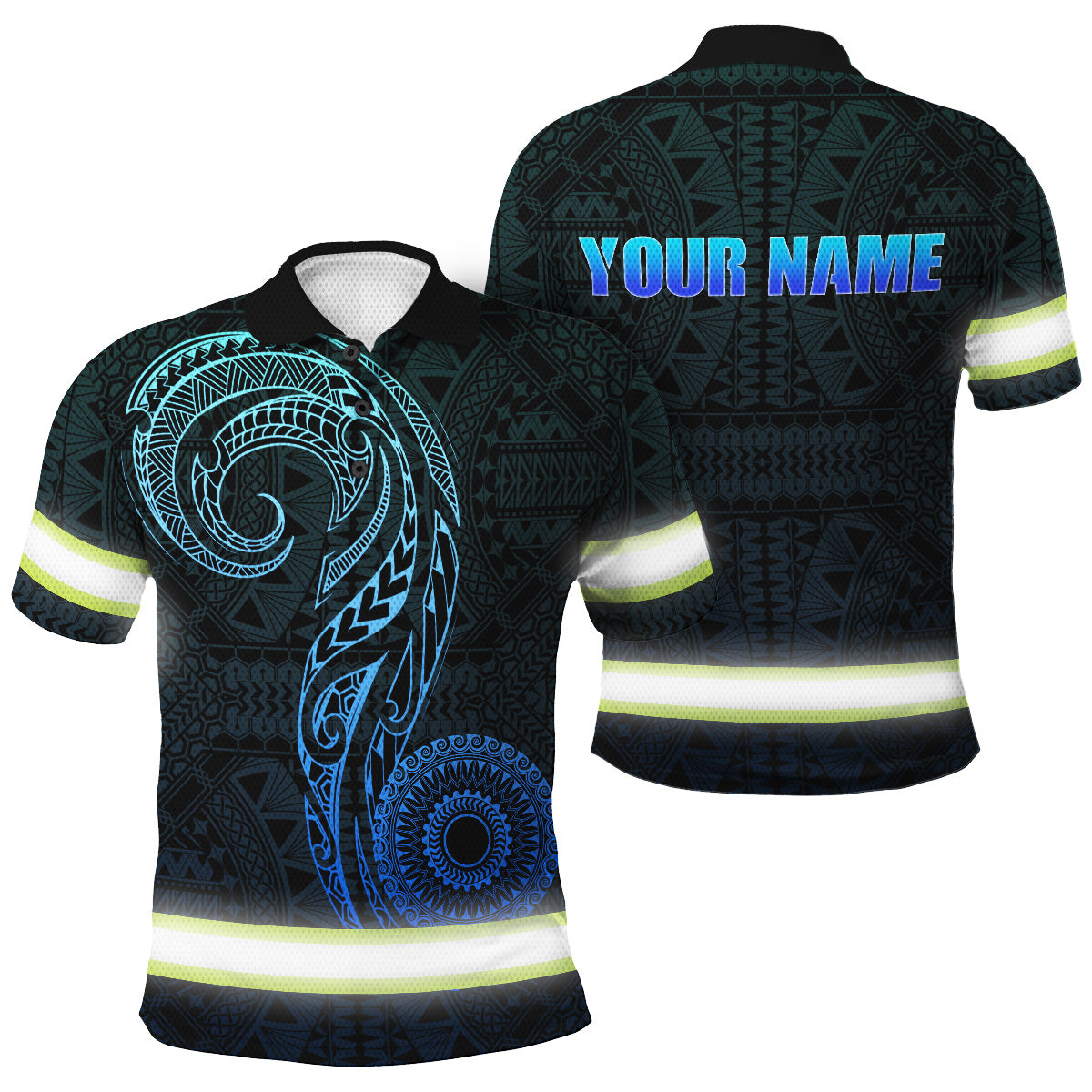 Hi Vis Polo Shirt Reflective Tapes Gradient Blue Neon Hawaii