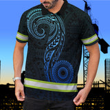 Hi Vis Polo Shirt Reflective Tapes Gradient Blue Neon Hawaii
