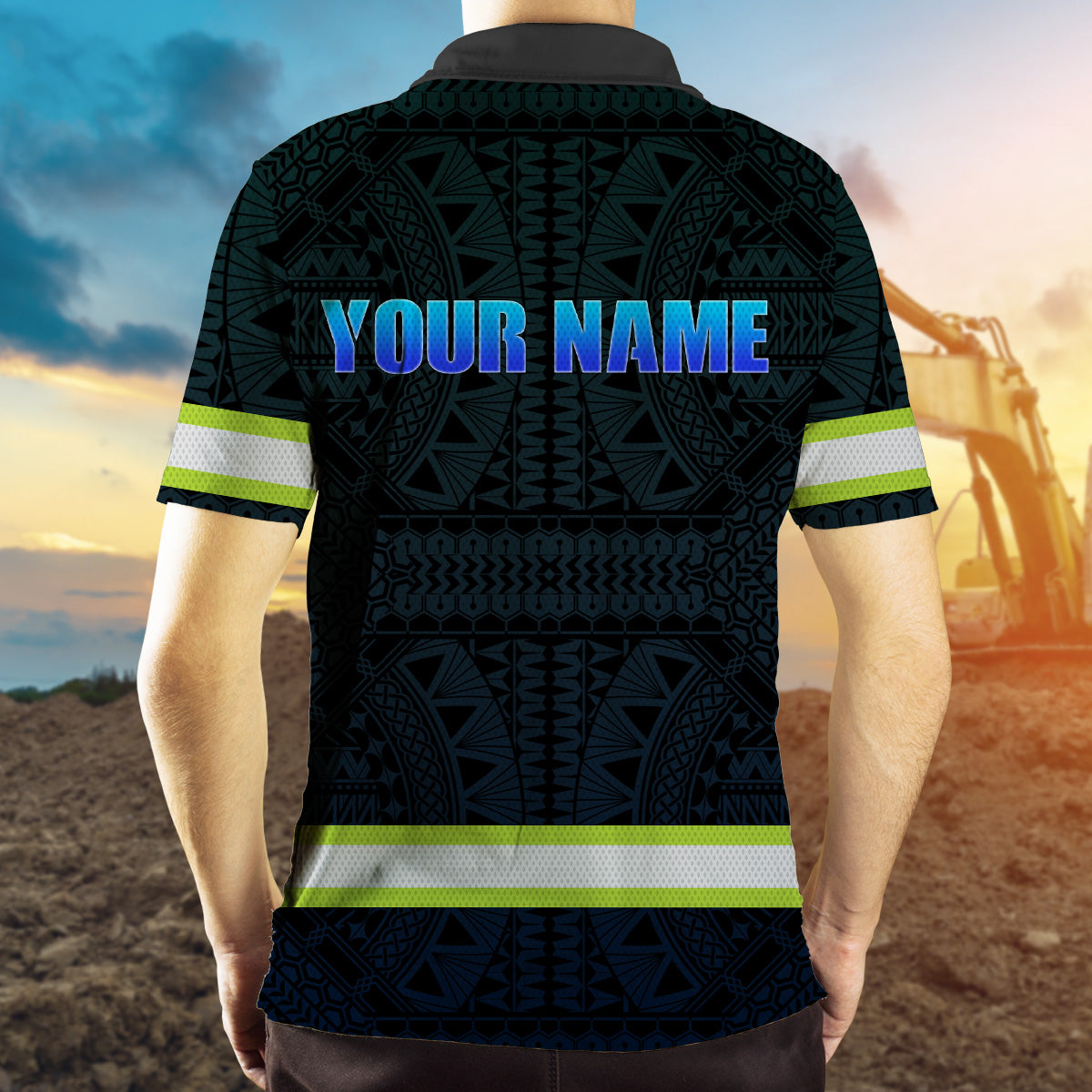Hi Vis Polo Shirt Reflective Tapes Gradient Blue Neon Hawaii