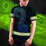 Hi Vis Polo Shirt Reflective Tapes Gradient Blue Neon Hawaii