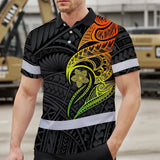 Hi Vis Polo Shirt Reflective Tapes Gradient Green Orange Polynesian Tribal Custom Name Safety Workwear For Workers, Truckers, Operators