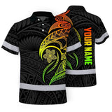 Hi Vis Polo Shirt Reflective Tapes Gradient Green Orange Polynesian Tribal Custom Name Safety Workwear For Workers, Truckers, Operators