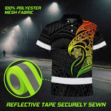 Hi Vis Polo Shirt Reflective Tapes Gradient Green Orange Polynesian Tribal Custom Name Safety Workwear For Workers, Truckers, Operators
