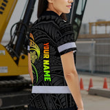 Hi Vis Polo Shirt Reflective Tapes Gradient Green Orange Polynesian Tribal Custom Name Safety Workwear For Workers, Truckers, Operators
