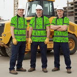 Hi Vis Polo Shirt Reflective Tapes Green Black Neon Flowers Custom Name Safety Workwear For Workers, Truckers, Operators