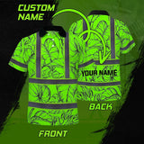Hi Vis Polo Shirt Reflective Tapes Green Black Neon Flowers Custom Name Safety Workwear For Workers, Truckers, Operators