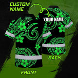Hi Vis Polo Shirt Reflective Tapes Green Black Polynesian Custom Name Safety Workwear For Workers, Truckers, Operators