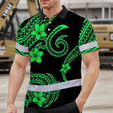 Hi Vis Polo Shirt Reflective Tapes Green Black Polynesian Custom Name Safety Workwear For Workers, Truckers, Operators