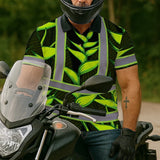 Hi Vis Polo Shirt Reflective Tapes Green Neon Black Heliconia Custom Name Safety Workwear For Workers, Truckers, Operators
