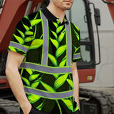 Hi Vis Polo Shirt Reflective Tapes Green Neon Black Heliconia Custom Name Safety Workwear For Workers, Truckers, Operators