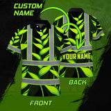 Hi Vis Polo Shirt Reflective Tapes Green Neon Black Heliconia Custom Name Safety Workwear For Workers, Truckers, Operators