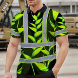 Hi Vis Polo Shirt Reflective Tapes Green Neon Black Heliconia Custom Name Safety Workwear For Workers, Truckers, Operators