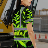Hi Vis Polo Shirt Reflective Tapes Green Neon Black Heliconia Custom Name Safety Workwear For Workers, Truckers, Operators