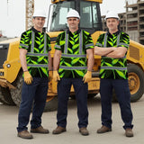Hi Vis Polo Shirt Reflective Tapes Green Neon Black Heliconia Custom Name Safety Workwear For Workers, Truckers, Operators