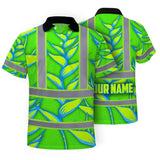 Hi Vis Polo Shirt Reflective Tapes Green Neon Blue Heliconia Custom Name Safety Workwear For Workers, Truckers, Operators