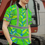 Hi Vis Polo Shirt Reflective Tapes Green Neon Blue Heliconia Custom Name Safety Workwear For Workers, Truckers, Operators