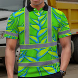 Hi Vis Polo Shirt Reflective Tapes Green Neon Blue Heliconia Custom Name Safety Workwear For Workers, Truckers, Operators