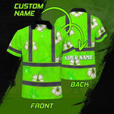 Hi Vis Polo Shirt Reflective Tapes Green Neon Custom Name Safety Workwear For Workers, Truckers, Operators