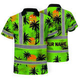 Hi Vis Polo Shirt Reflective Tapes Green Neon Flowers Custom Name
