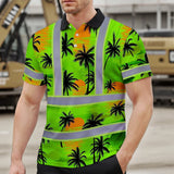Hi Vis Polo Shirt Reflective Tapes Green Neon Flowers Custom Name